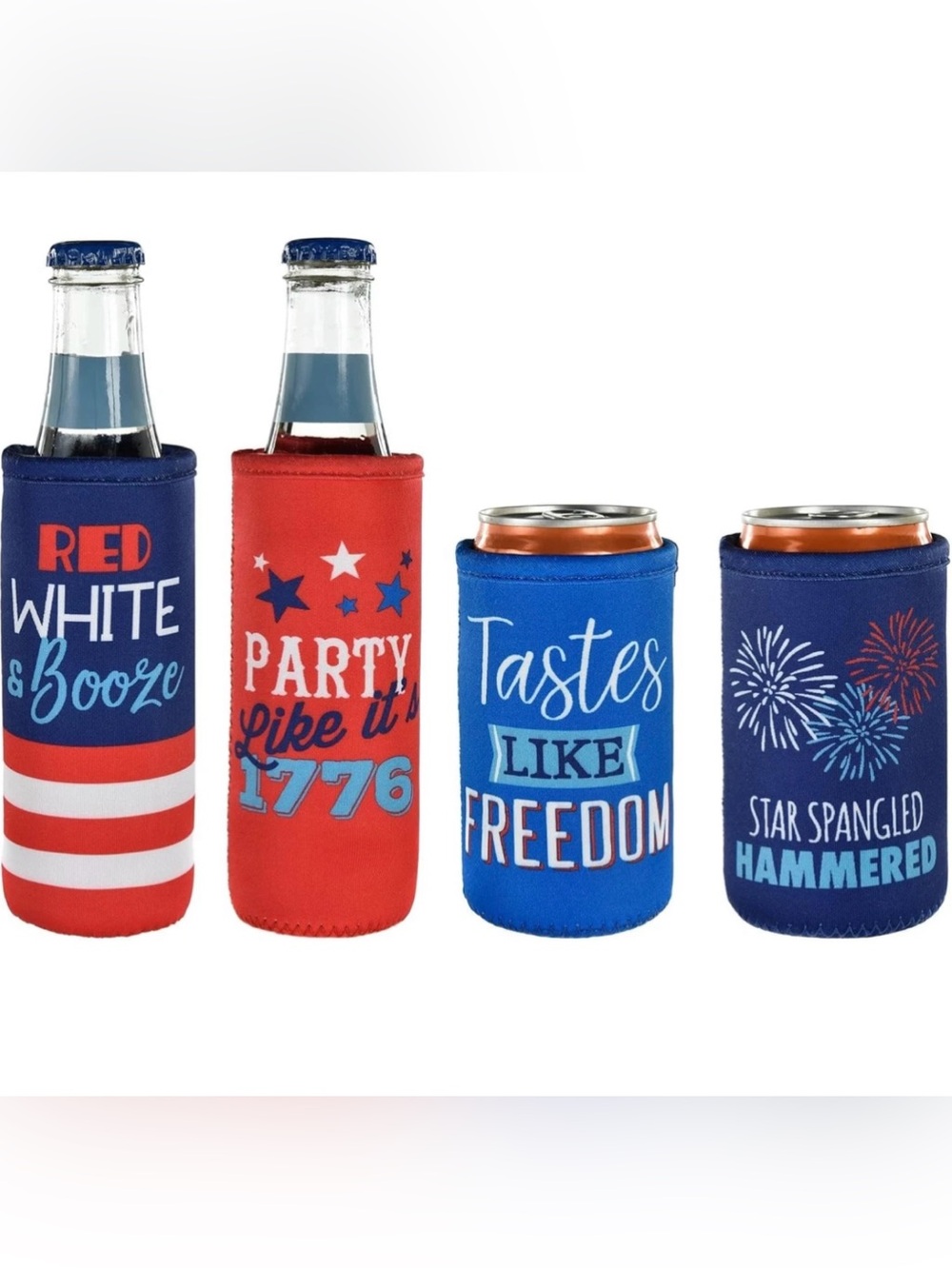 Patriotic Red & Blue Party Koozies - Set of 4
